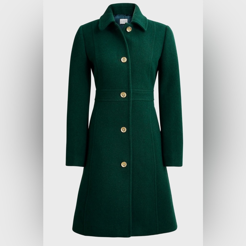 NWT SIZE 8 J.Crew Factory Wool-Blend Lady Day Coat, Forest Green